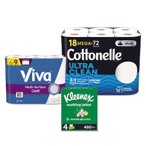 Save $10 on $30 Purchase of Cottonelle, Kleenex, Scott or Viva PICKUP OR DELIVERY ONLY