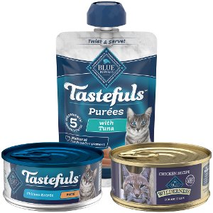 save 1 00 when you buy four 4 blue wet cat food products or purees Harris-teeter Coupon on WeeklyAds2.com